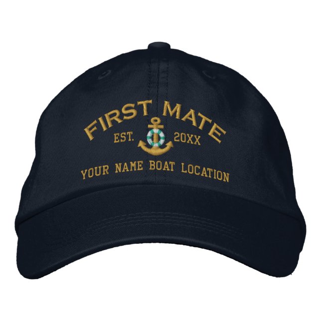 Personalized First Mate YEAR Names Lifesaver Style Embroidered Hat (Front)