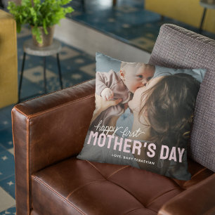 Personalized First Mother’s Day Photo Throw Pillow