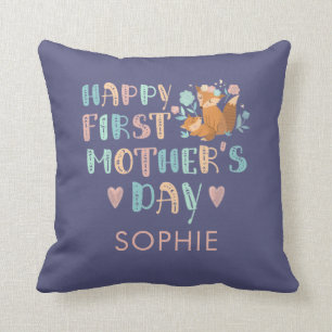 Personalized First Mothers Day 1st Time Mom Boho Throw Pillow
