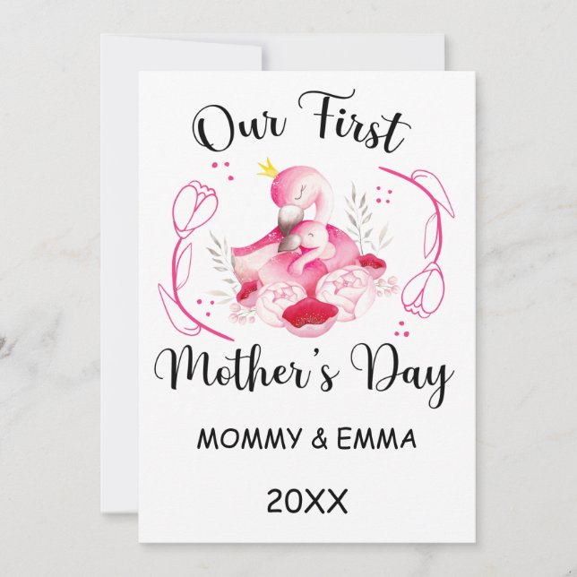 Personalized First Mothers Day 2025, Custom Names Holiday Card (Front)