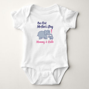 Personalized First Mother's Day Cute Elephant Baby Bodysuit