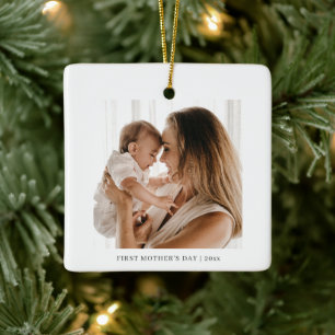 Personalized First Mother's Day Mom Baby Photo Ceramic Ornament