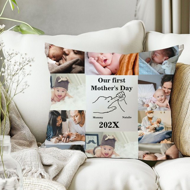 Personalized First Mother's day Photo Collage  Throw Pillow (Creator Uploaded)