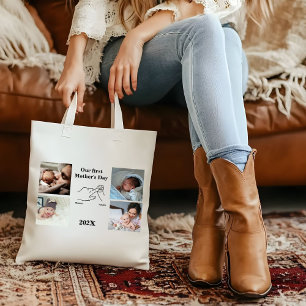Personalized First Mother's day Photo Collage Tote Bag