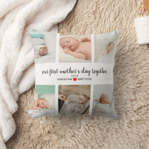 Personalized First Mother's Day With 6 Photos Throw Pillow
