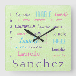 Personalized First Name Font Typeface Surname   Square Wall Clock