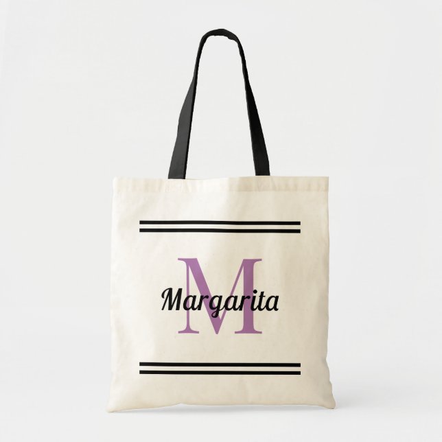 Personalized First Name & stripes both sides Tote  Bag (Front)