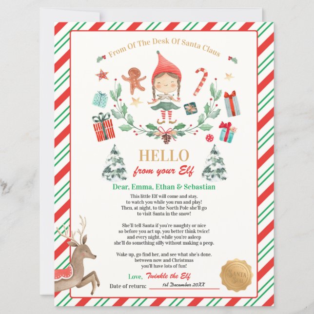 Personalized First Time Elf Arrival Letter (Front)