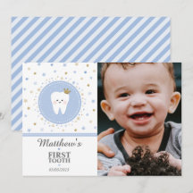 Personalized First Tooth Baby Boy Photo Card