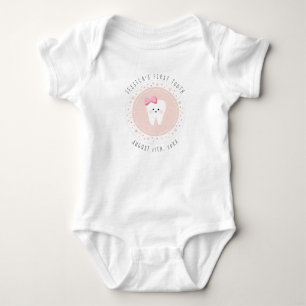 Personalized First Tooth Girl Milestones Outfit. Baby Bodysuit