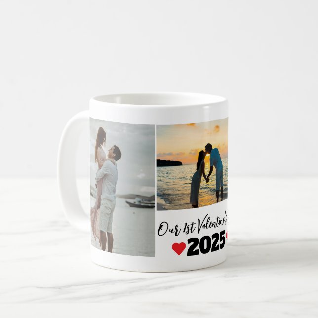 Personalized First Valentine's Day 3 Photo Collage Coffee Mug (Front Left)