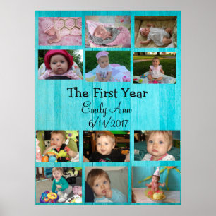 Personalized First Year Collage Baby Photo Poster