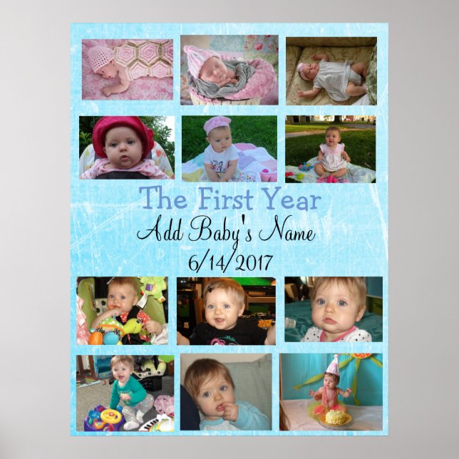 Personalized First Year Collage Baby Photo Poster (Front)