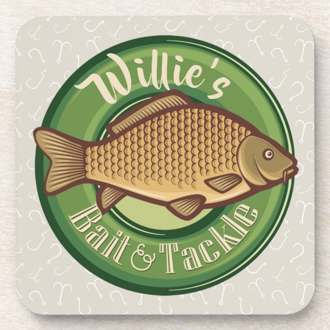 Personalized Fish and Tackle Shop Fishing Angler Coaster (Front)
