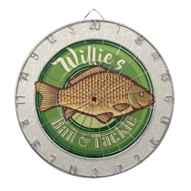 Personalized Fish and Tackle Shop Fishing Angler Dartboard (Front)