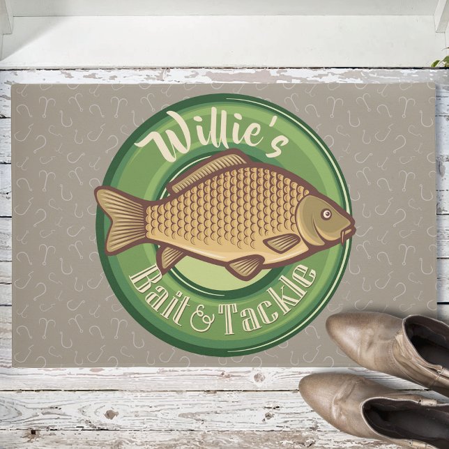 Personalized Fish and Tackle Shop Fishing Angler Doormat (Creator Uploaded)
