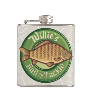Personalized Fish and Tackle Shop Fishing Angler Hip Flask