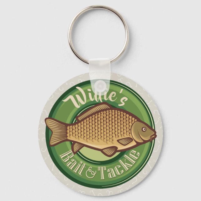 Personalized Fish and Tackle Shop Fishing Angler Keychain (Front)