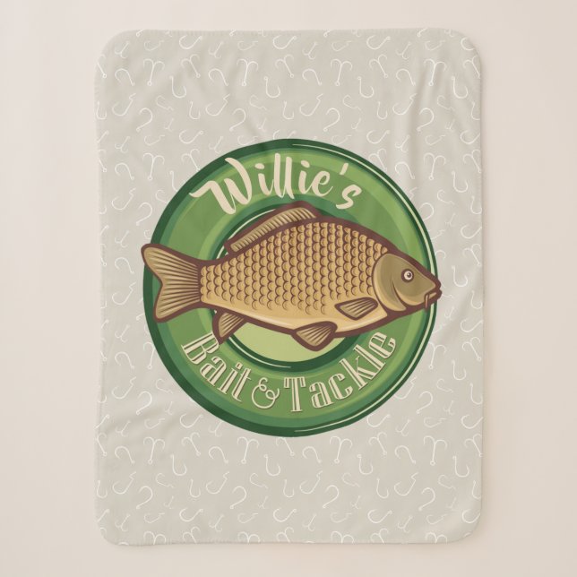 Personalized Fish and Tackle Shop Fishing Angler Sherpa Blanket (Front)