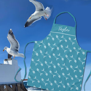 Personalized Fish Bone Pattern Blue Apron