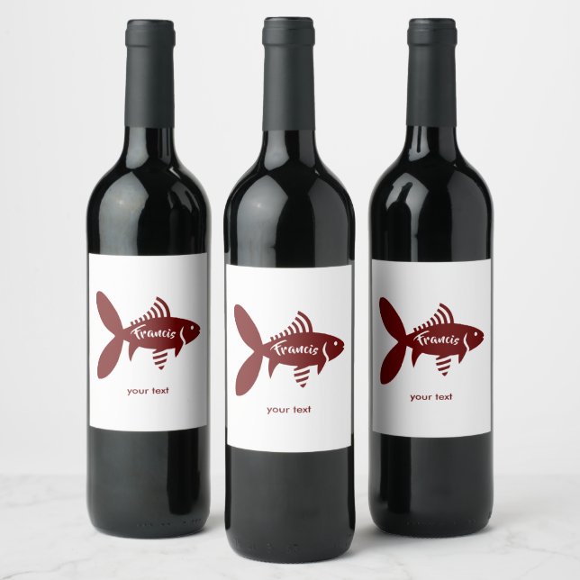 Personalized Fish Label Maroon White Wine Label (Bottles)