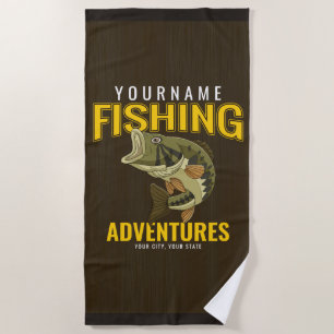 Personalized Fishing Adventures Bass Fish Angler Beach Towel