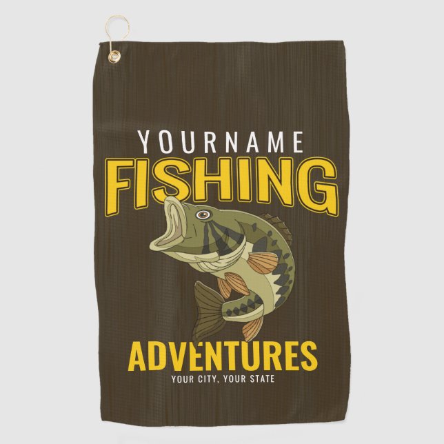 Personalized Fishing Adventures Bass Fish Angler Golf Towel (Front)