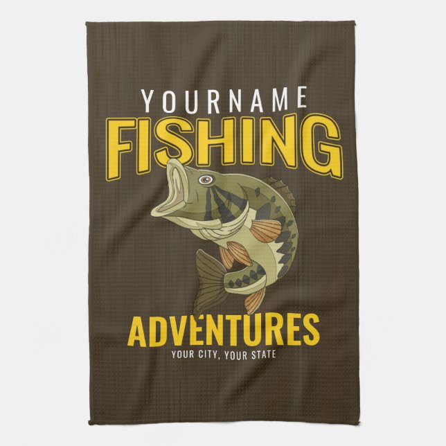 Personalized Fishing Adventures Bass Fish Angler  Kitchen Towel (Vertical)