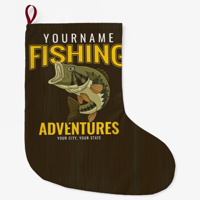 Personalized Fishing Adventures Bass Fish Angler  Large Christmas Stocking (Front)