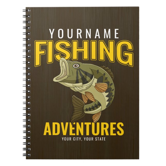 Personalized Fishing Adventures Bass Fish Angler  Notebook (Front)