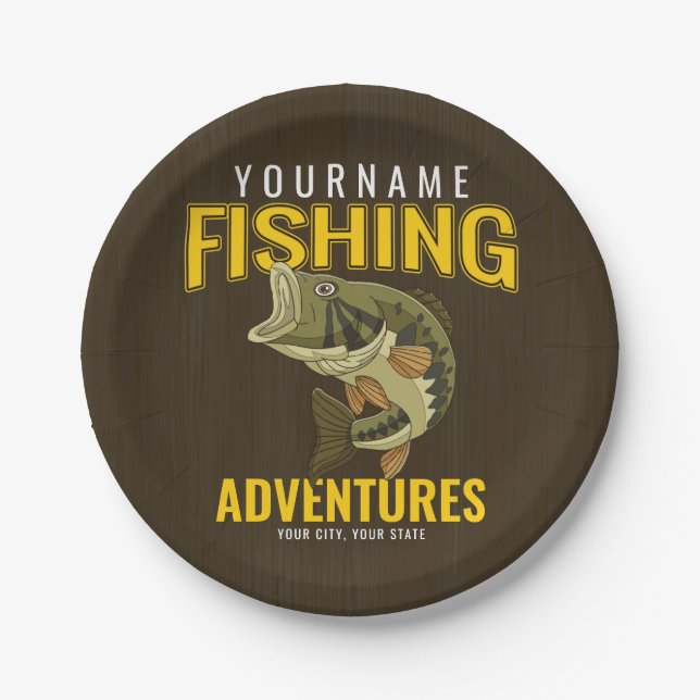 Personalized Fishing Adventures Bass Fish Angler  Paper Plate (Front)