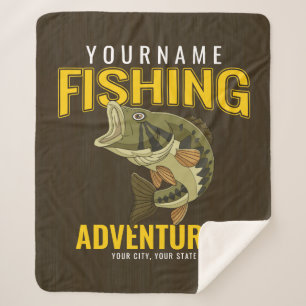 Personalized Fishing Adventures Bass Fish Angler  Sherpa Blanket