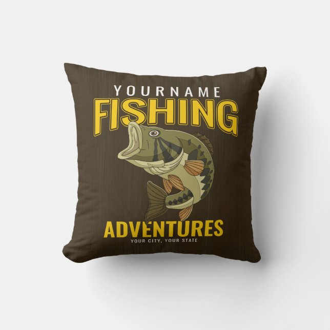 Personalized Fishing Adventures Bass Fish Angler Throw Pillow (Front)