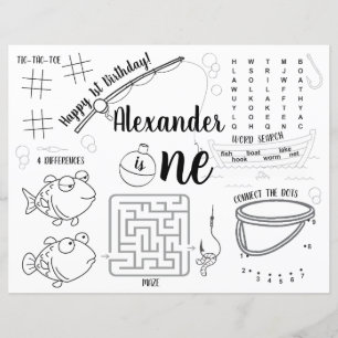 Personalized Fishing Birthday Colouring Placemat