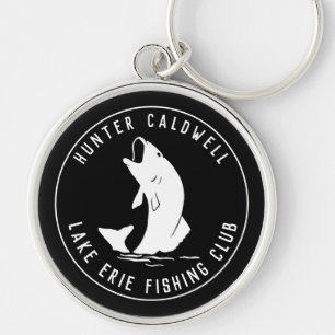 Personalized fishing emblem black keychain