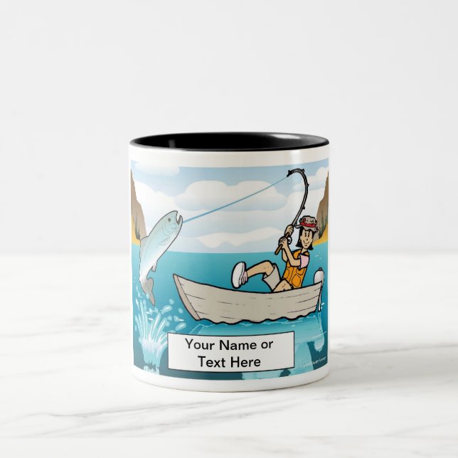 Personalized Fishing - Female Cartoon Two-Tone Coffee Mug (Center)