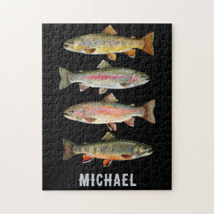 Personalized Fishing Lover  – Trout Fishing Design Jigsaw Puzzle