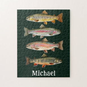 Personalized Fishing Lover  – Trout Fishing Design Jigsaw Puzzle