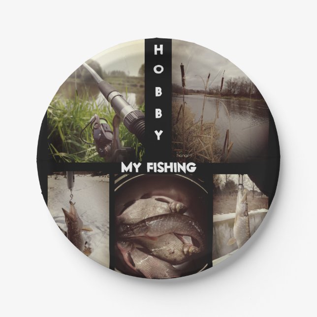 Personalized fishing photo album . 3 ring binder paper plate (Front)