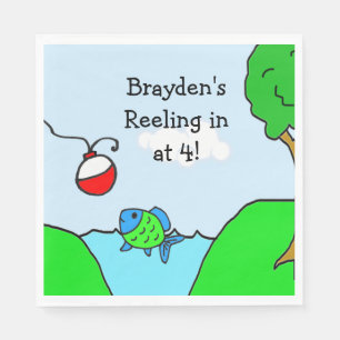 Personalized Fishing Themed Boy's Birthday Party Napkin