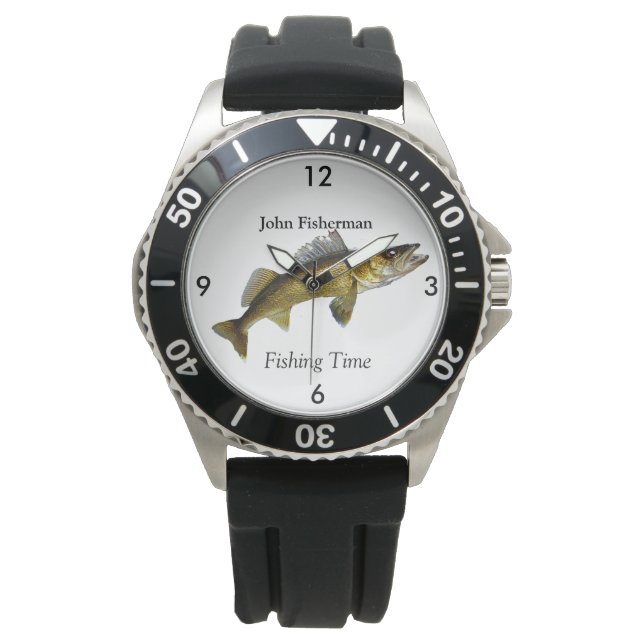 Personalized "Fishing Time" With Walleye Pike Watc Watch (Front)