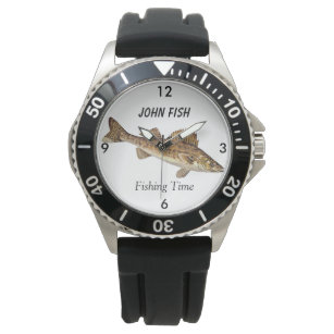 Personalized "Fishing Time" With Walleye Pike Watch