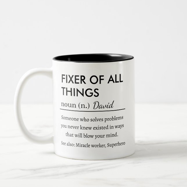 Personalized Fixer of All Things Custom Grandpa Two-Tone Coffee Mug (Left)
