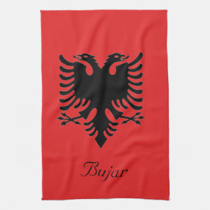 Personalized Flag of Albania Double-Headed Eagle Kitchen Towel