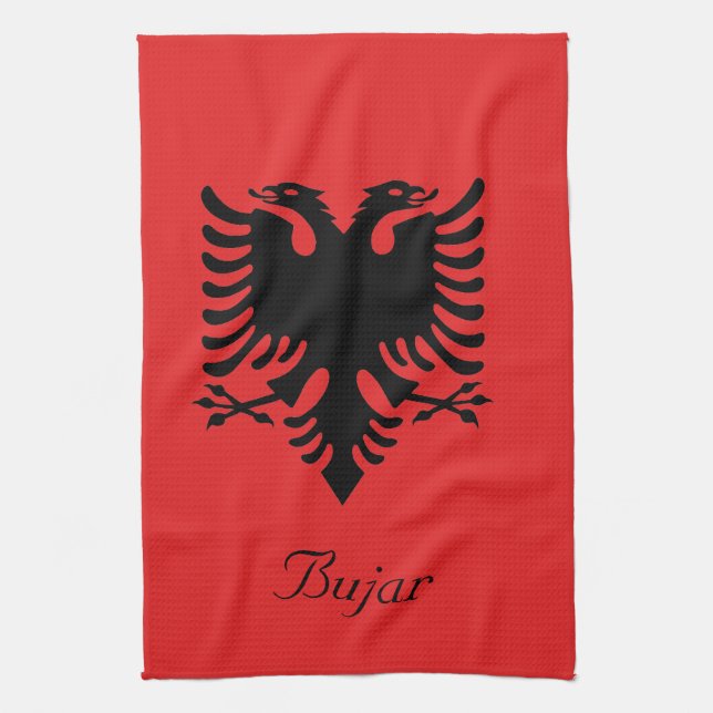 Personalized Flag of Albania Double-Headed Eagle Kitchen Towel (Vertical)