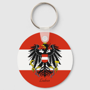 Personalized Flag of Austria with Coat of Arms Keychain