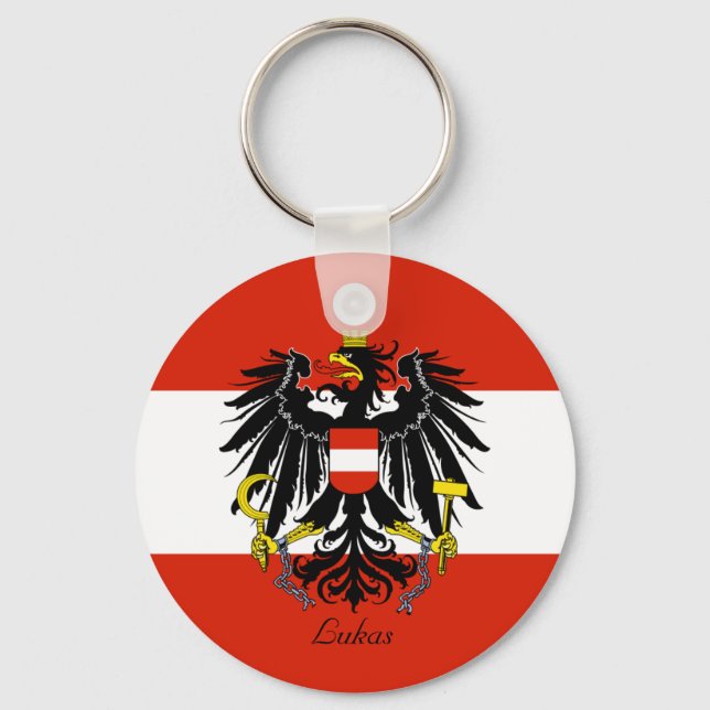 Personalized Flag of Austria with Coat of Arms Keychain (Front)