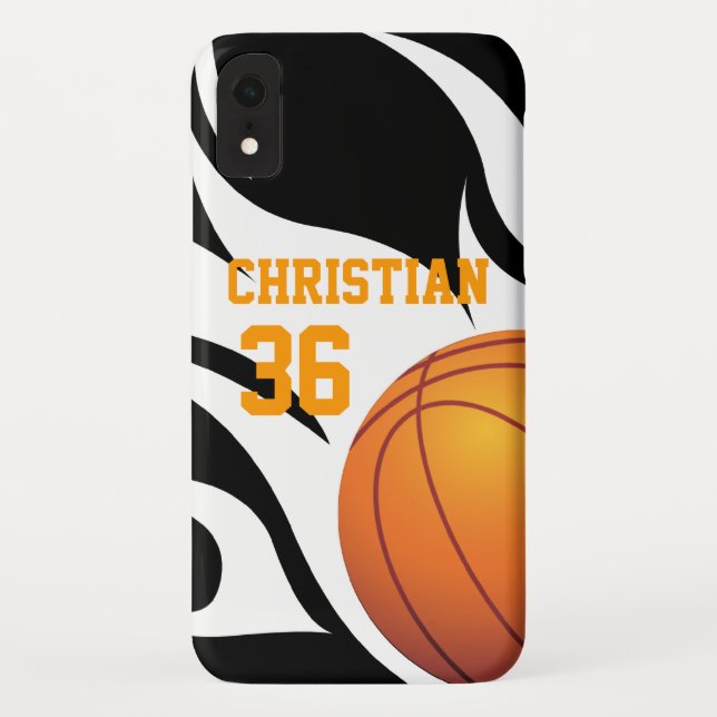 Personalized Flaming Basketball B/W Case-Mate iPhone Case (Back)