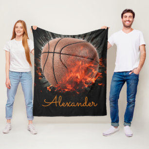 Personalized Flaming Basketball Fleece Blanket