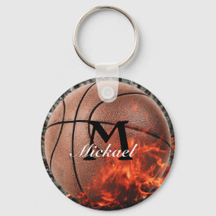 Personalized Flaming Basketball Keychain